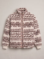 Taprique Patterned Fleece Jacket – Geometric Aztec Print Funnel Neck Zip-Up Women Oversized Sherpa Jacket