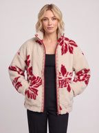 Taprique Patterned Fleece Jacket – Geometric Aztec Print Funnel Neck Zip-Up Women Oversized Sherpa Jacket