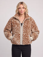 Taprique Patterned Fleece Jacket – Geometric Aztec Print Funnel Neck Zip-Up Women Oversized Sherpa Jacket