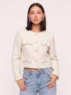 Flapoque Cropped Utility Jacket – Women Collarless Button Front Casual Office Autumn Cropped Jacket