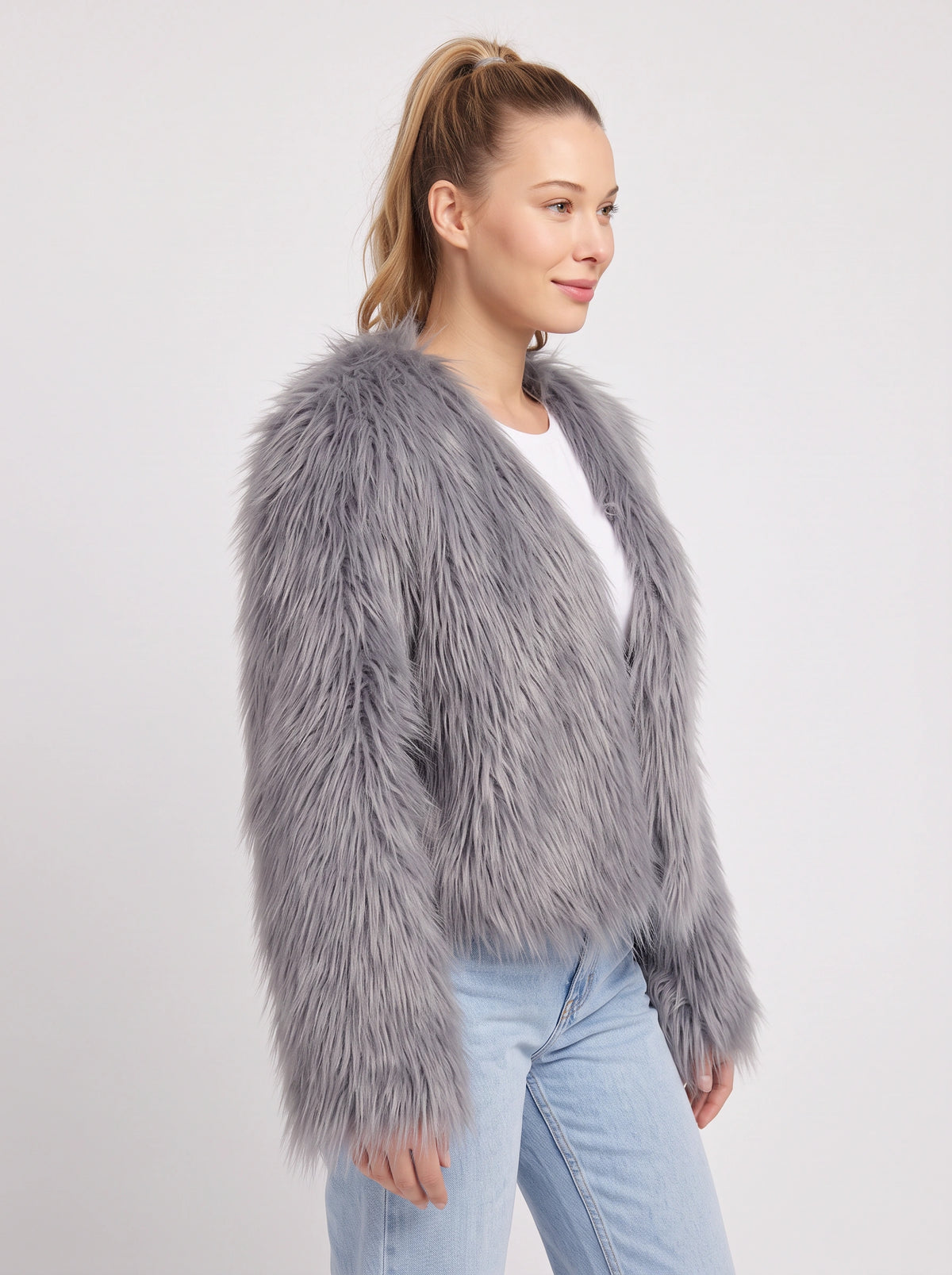 Shagtrand Faux Fur Cropped Jacket – Women Fluffy Winter Evening Party Outerwear Cropped Jacket