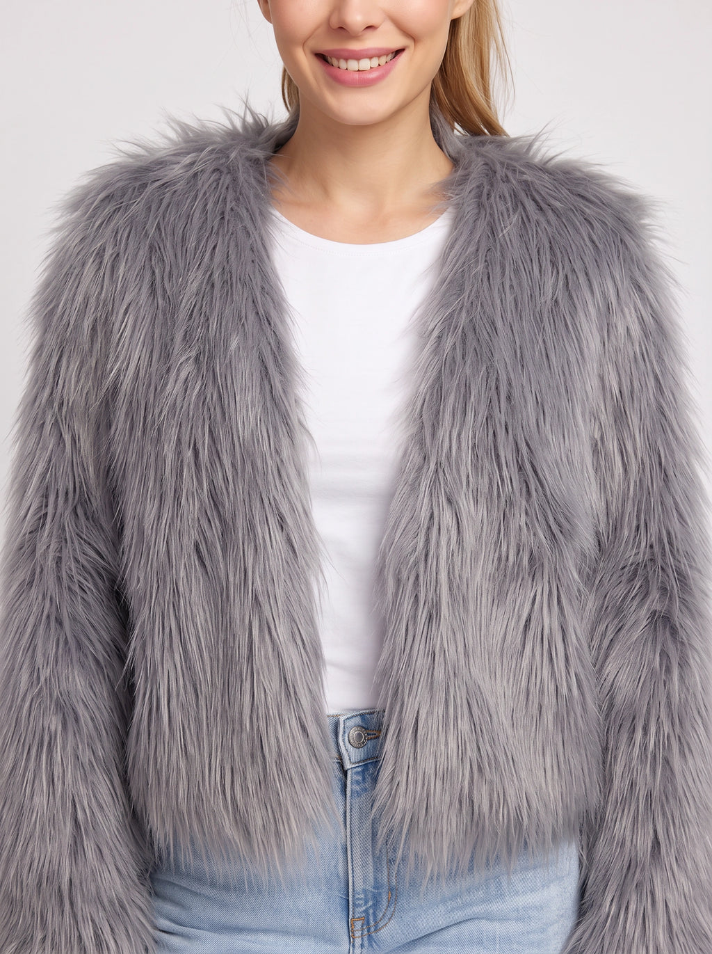 Shagtrand Faux Fur Cropped Jacket – Women Fluffy Winter Evening Party Outerwear Cropped Jacket