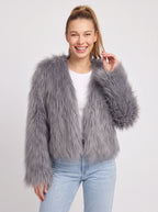 Shagtrand Faux Fur Cropped Jacket – Women Fluffy Winter Evening Party Outerwear Cropped Jacket