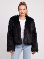 Shagtrand Faux Fur Cropped Jacket – Women Fluffy Winter Evening Party Outerwear Cropped Jacket