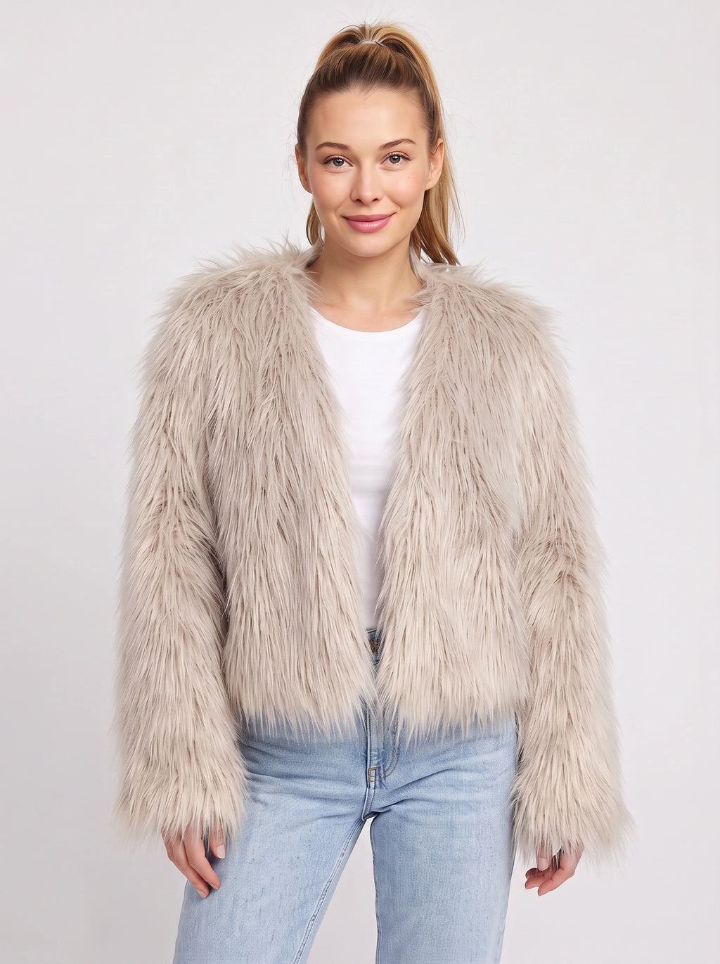 Shagtrand Faux Fur Cropped Jacket – Women Fluffy Winter Evening Party Outerwear Cropped Jacket