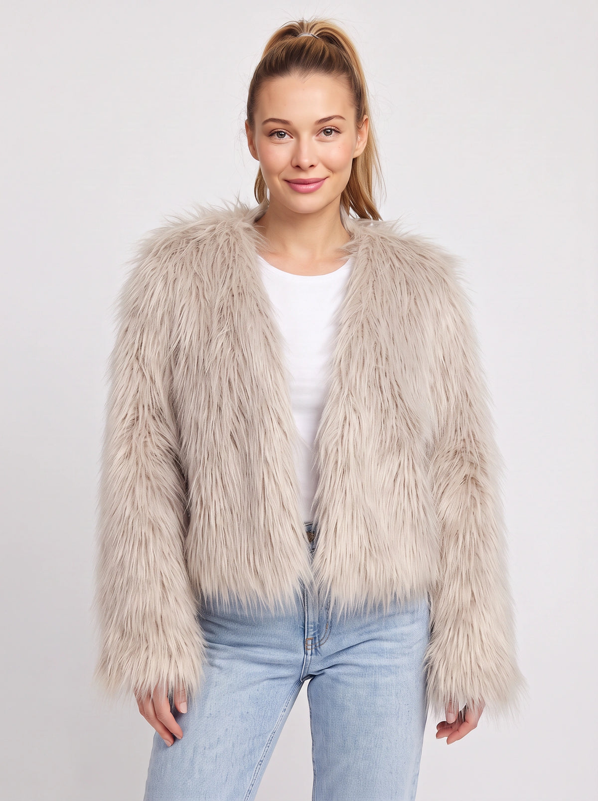 Shagtrand Faux Fur Cropped Jacket – Women Fluffy Winter Evening Party Outerwear Cropped Jacket