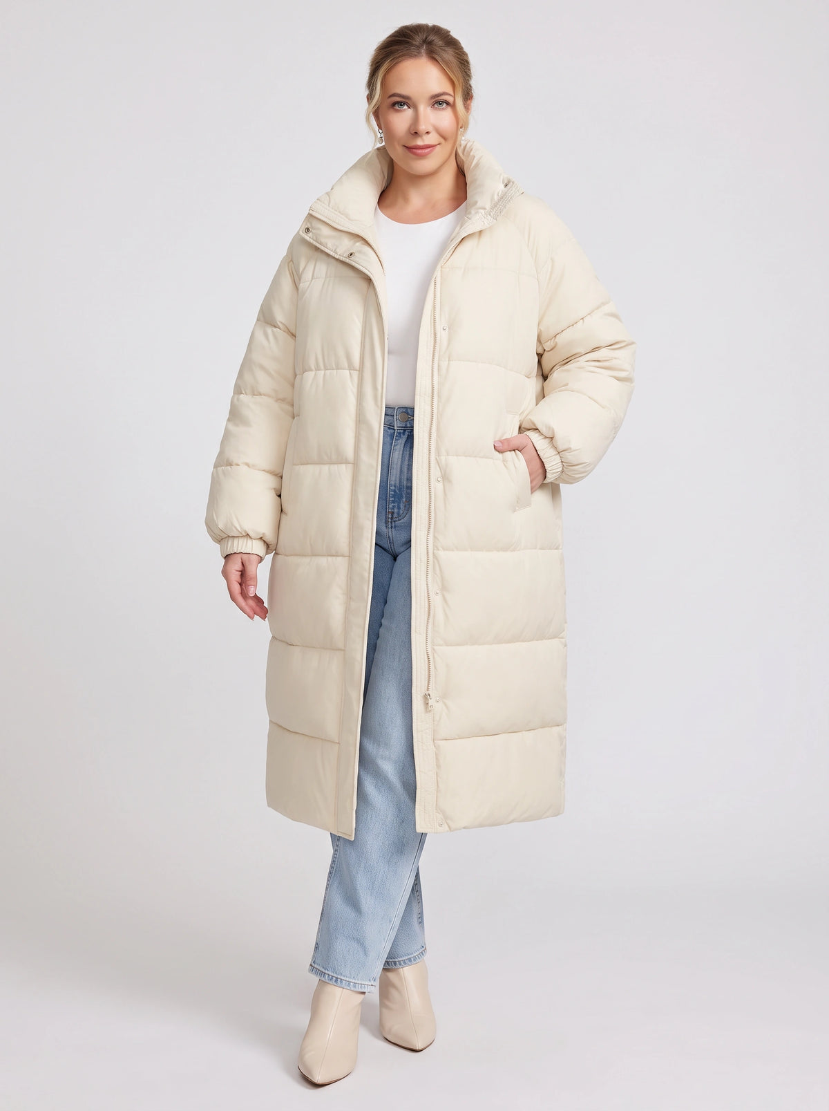 Chefyra Oversized Longline Puffer Coat – Padded Quilted Women Winter Coat Casual Streetwear Longline Jacket