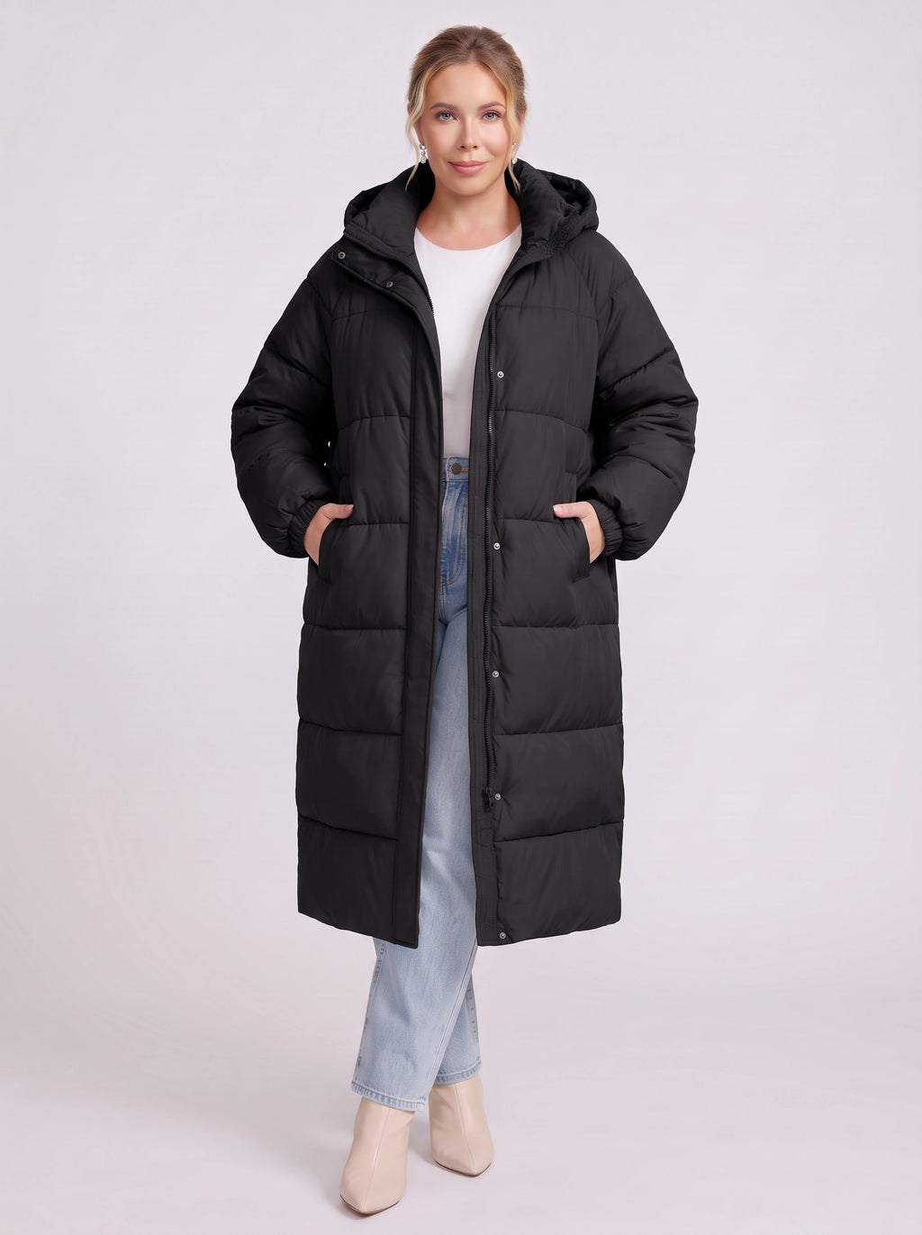 Chefyra Oversized Longline Puffer Coat – Padded Quilted Women Winter Coat Casual Streetwear Longline Jacket