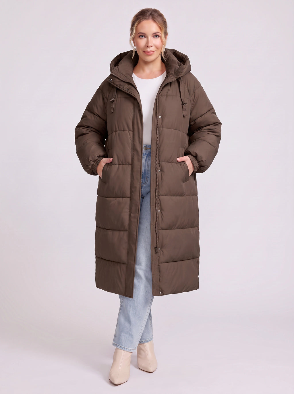 Chefyra Oversized Longline Puffer Coat – Padded Quilted Women Winter Coat Casual Streetwear Longline Jacket