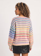Balouff Striped Oversized Jumper – Women Ribbed Knit Relaxed Fit Crew Neck Autumn Casual Longline Jumper