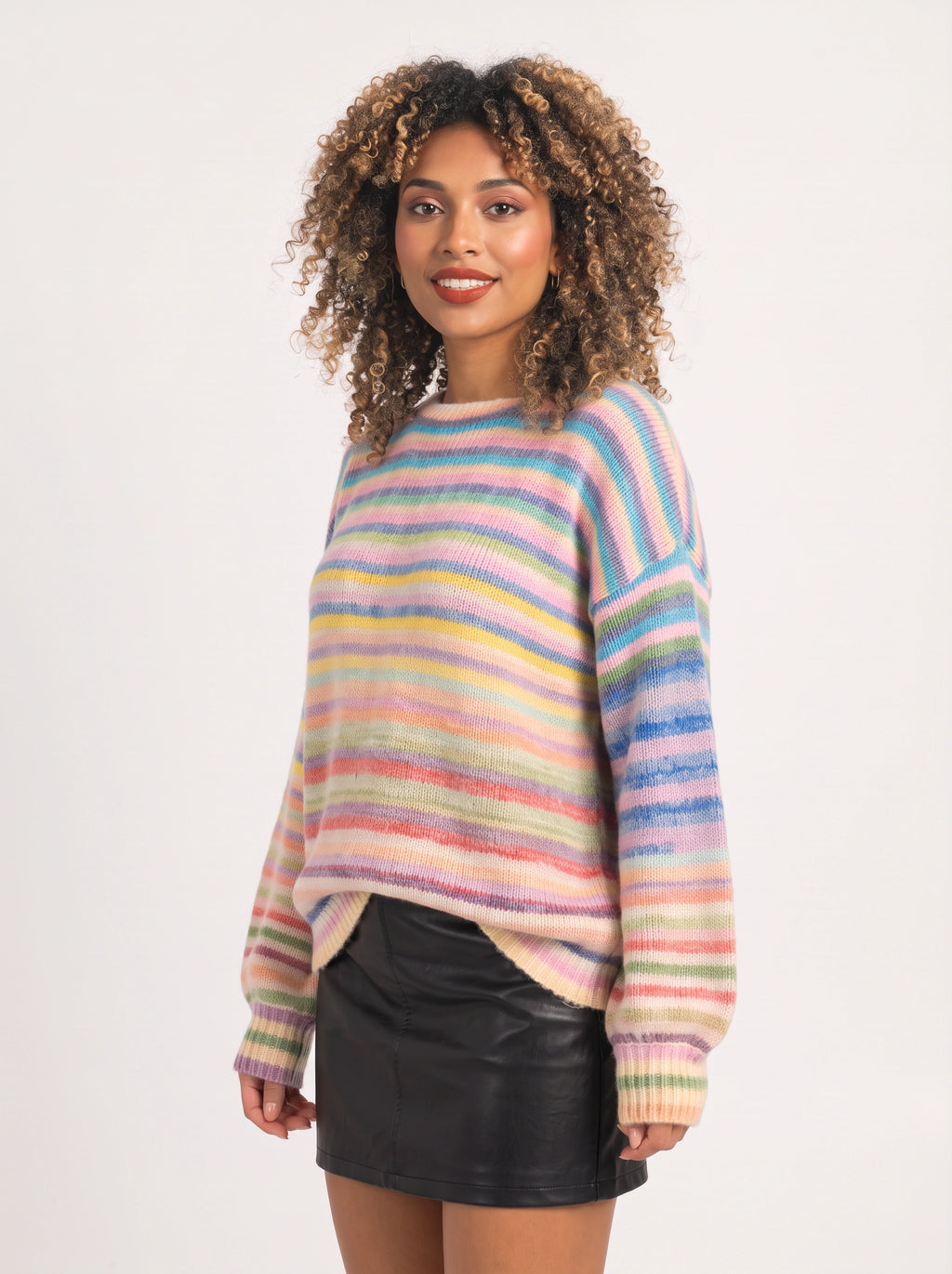 Balouff Striped Oversized Jumper – Women Ribbed Knit Relaxed Fit Crew Neck Autumn Casual Longline Jumper