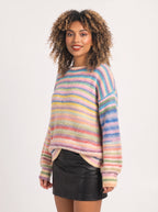 Balouff Striped Oversized Jumper – Women Ribbed Knit Relaxed Fit Crew Neck Autumn Casual Longline Jumper
