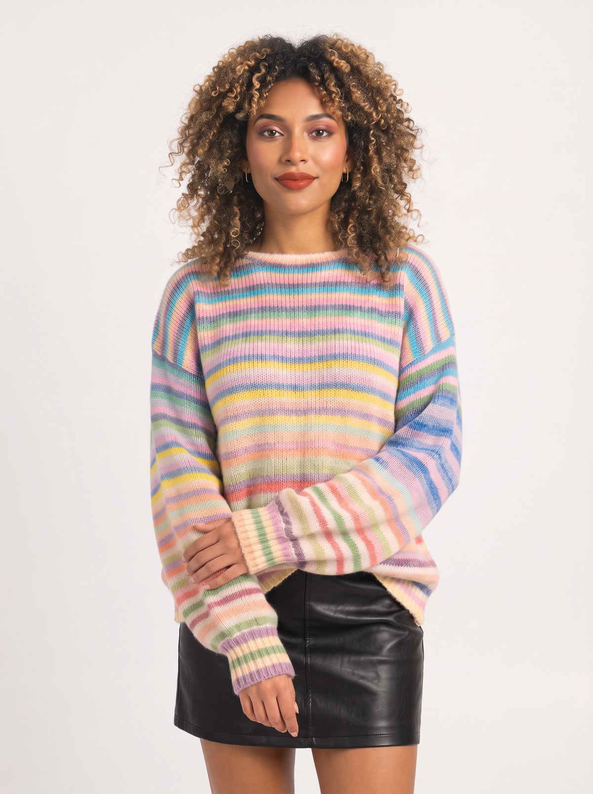 Balouff Striped Oversized Jumper – Women Ribbed Knit Relaxed Fit Crew Neck Autumn Casual Longline Jumper