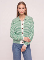 Contréa Striped Collar Cardigan – Ribbed Knit Women Casual Autumn Button Front Office Preppy Cardigan