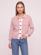Contréa Striped Collar Cardigan – Ribbed Knit Women Casual Autumn Button Front Office Preppy Cardigan