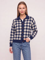 Contréa Striped Collar Cardigan – Ribbed Knit Women Casual Autumn Button Front Office Preppy Cardigan