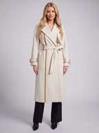 Notchelle Belted Longline Trench Coat – Women Waterfall Wrap Front Fall Winter Office Formal Trench Coat