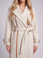 Notchelle Belted Longline Trench Coat – Women Waterfall Wrap Front Fall Winter Office Formal Trench Coat