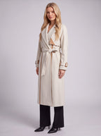 Notchelle Belted Longline Trench Coat – Women Waterfall Wrap Front Fall Winter Office Formal Trench Coat