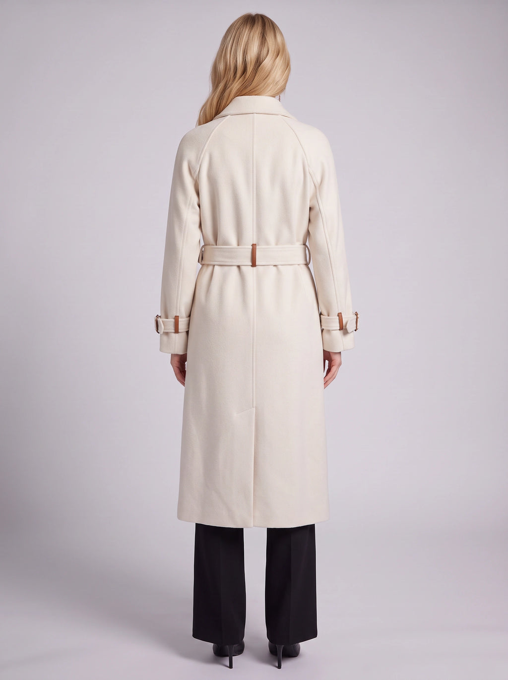 Notchelle Belted Longline Trench Coat – Women Waterfall Wrap Front Fall Winter Office Formal Trench Coat