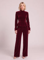 Peplyx Turtleneck Peplum Top Wide-Leg Trousers Co-Ord Set – Velvet Women Formal Evening Party Occasion Two Piece Set