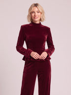 Peplyx Turtleneck Peplum Top Wide-Leg Trousers Co-Ord Set – Velvet Women Formal Evening Party Occasion Two Piece Set