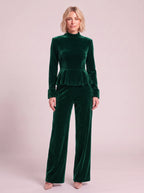 Peplyx Turtleneck Peplum Top Wide-Leg Trousers Co-Ord Set – Velvet Women Formal Evening Party Occasion Two Piece Set