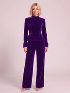 Peplyx Turtleneck Peplum Top Wide-Leg Trousers Co-Ord Set – Velvet Women Formal Evening Party Occasion Two Piece Set