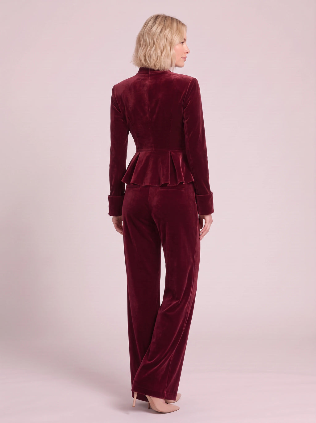 Peplyx Turtleneck Peplum Top Wide-Leg Trousers Co-Ord Set – Velvet Women Formal Evening Party Occasion Two Piece Set