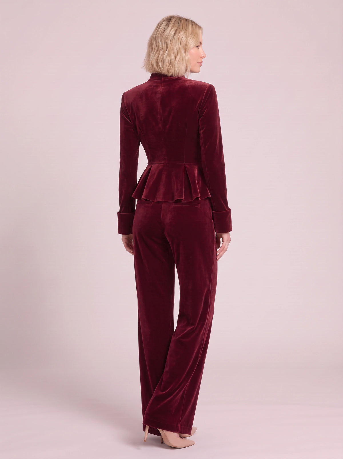 Peplyx Turtleneck Peplum Top Wide-Leg Trousers Co-Ord Set – Velvet Women Formal Evening Party Occasion Two Piece Set