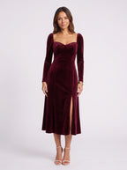 Pufthera Velvet Puff Sleeve Midi Dress – Women Party Wedding Guest Formal Evening Elegant A-Line Midi Dress