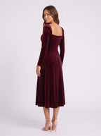 Pufthera Velvet Puff Sleeve Midi Dress – Women Party Wedding Guest Formal Evening Elegant A-Line Midi Dress
