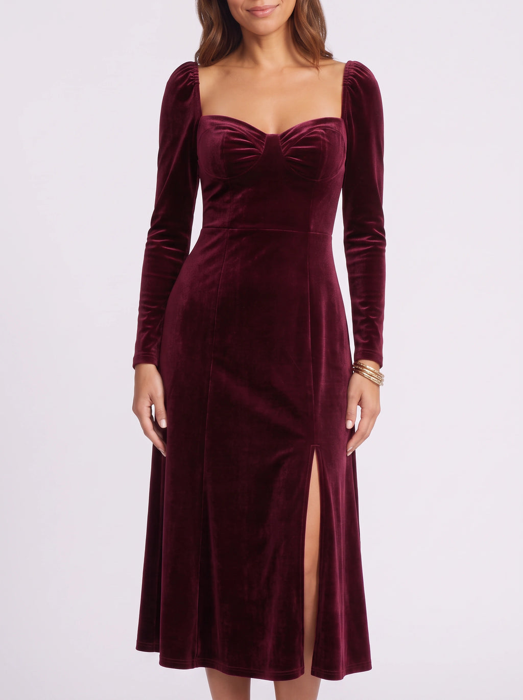 Pufthera Velvet Puff Sleeve Midi Dress – Women Party Wedding Guest Formal Evening Elegant A-Line Midi Dress