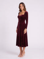 Pufthera Velvet Puff Sleeve Midi Dress – Women Party Wedding Guest Formal Evening Elegant A-Line Midi Dress