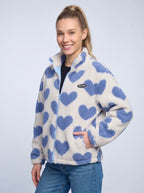 Reversa Reversible Fleece Jacket – Heart Pattern Teddy Fleece Women Casual Oversized Zip-Up Jacket