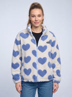 Reversa Reversible Fleece Jacket – Heart Pattern Teddy Fleece Women Casual Oversized Zip-Up Jacket