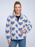 Reversa Reversible Fleece Jacket – Heart Pattern Teddy Fleece Women Casual Oversized Zip-Up Jacket