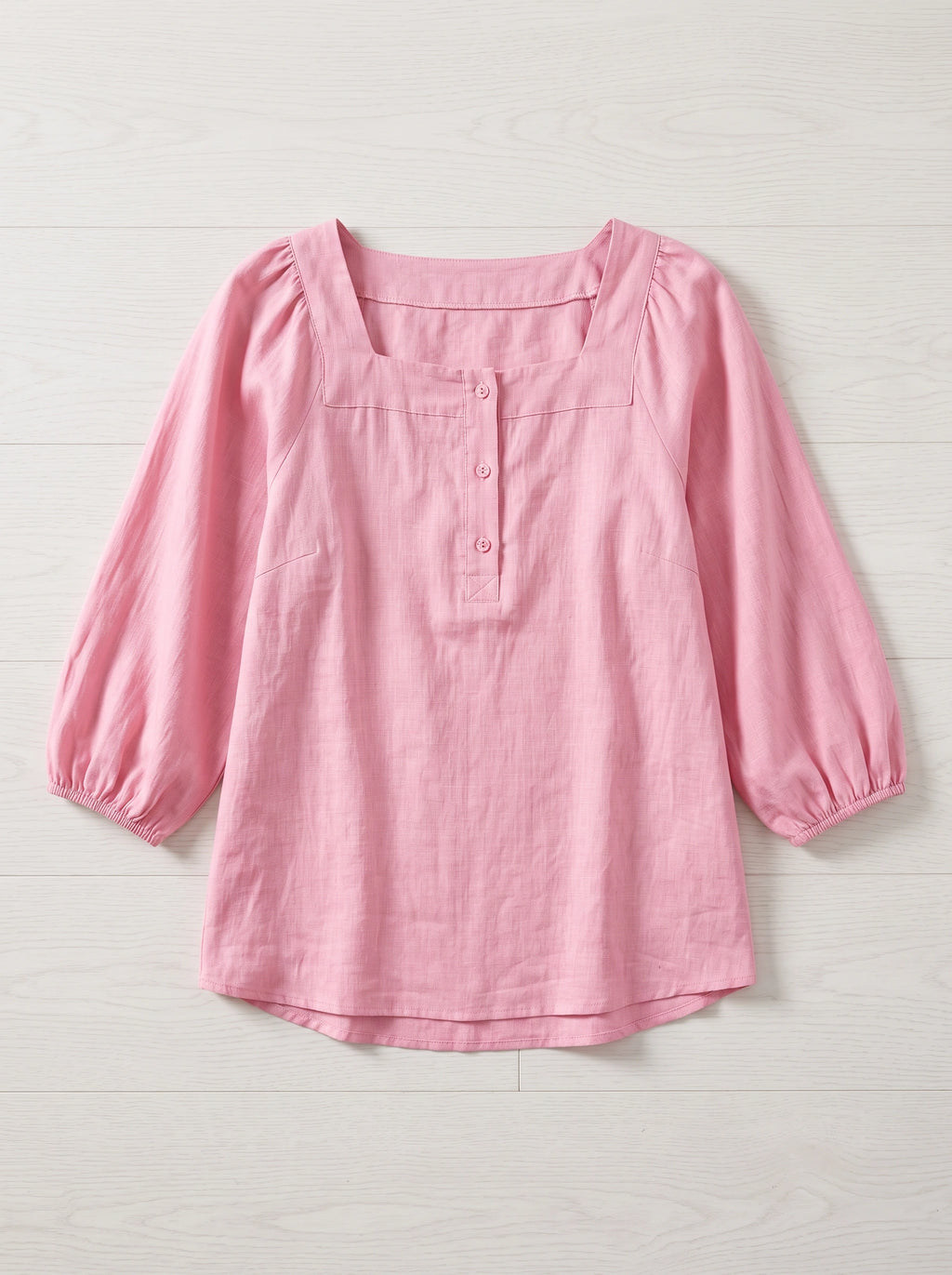 Sliema Square Neck Linen Blouse – Women Casual Relaxed Fit Button Front 3/4 Sleeve Top