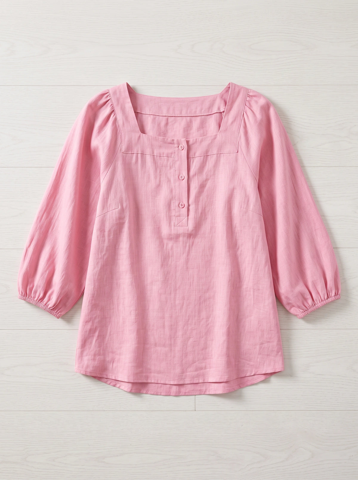 Sliema Square Neck Linen Blouse – Women Casual Relaxed Fit Button Front 3/4 Sleeve Top