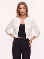 Pleradine Cropped Open Blazer – Women Formal Office Workwear Occasion Three Quarter Sleeve Crop Jacket