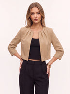 Pleradine Cropped Open Blazer – Women Formal Office Workwear Occasion Three Quarter Sleeve Crop Jacket