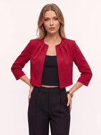 Pleradine Cropped Open Blazer – Women Formal Office Workwear Occasion Three Quarter Sleeve Crop Jacket