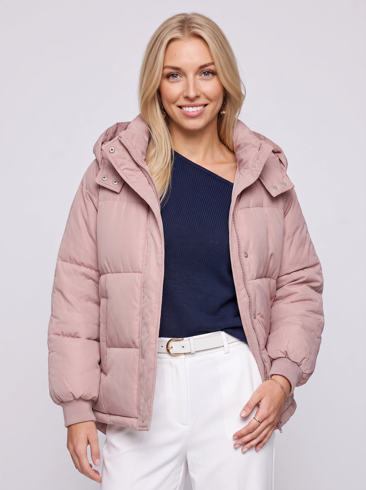 Ribkova Oversized Hooded Puffer Jacket – Padded Quilted Women Casual Winter Outerwear Cropped Bomber Jacket