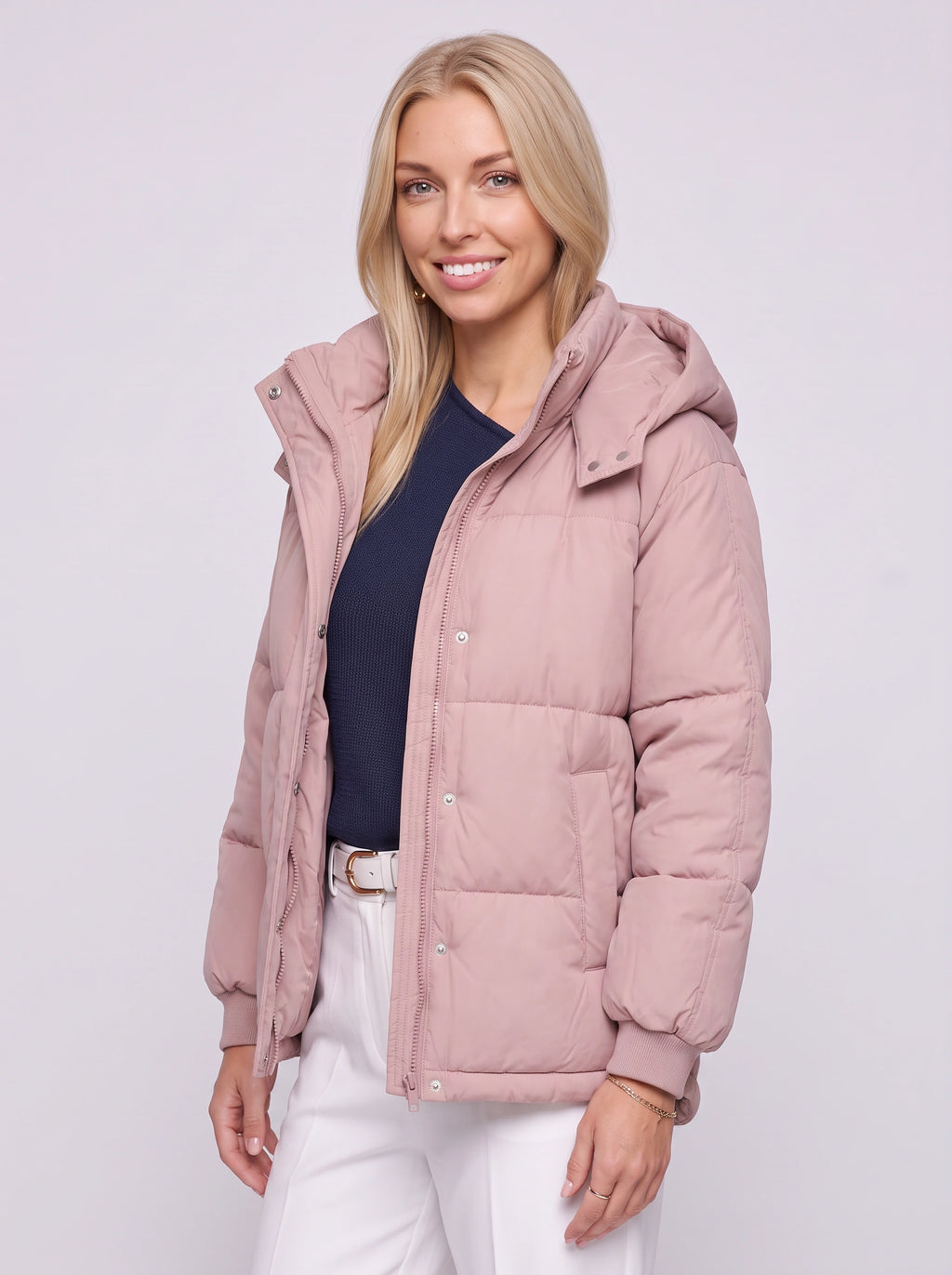 Ribkova Oversized Hooded Puffer Jacket – Padded Quilted Women Casual Winter Outerwear Cropped Bomber Jacket