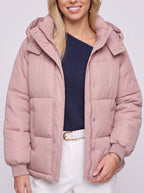 Ribkova Oversized Hooded Puffer Jacket – Padded Quilted Women Casual Winter Outerwear Cropped Bomber Jacket