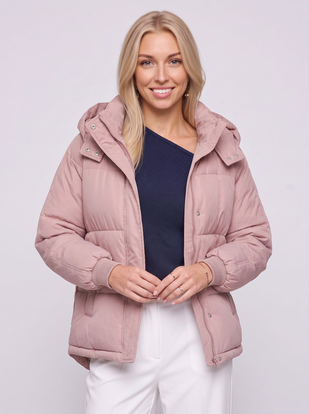 Ribkova Oversized Hooded Puffer Jacket – Padded Quilted Women Casual Winter Outerwear Cropped Bomber Jacket
