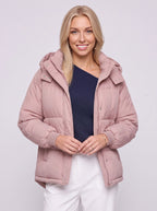 Ribkova Oversized Hooded Puffer Jacket – Padded Quilted Women Casual Winter Outerwear Cropped Bomber Jacket