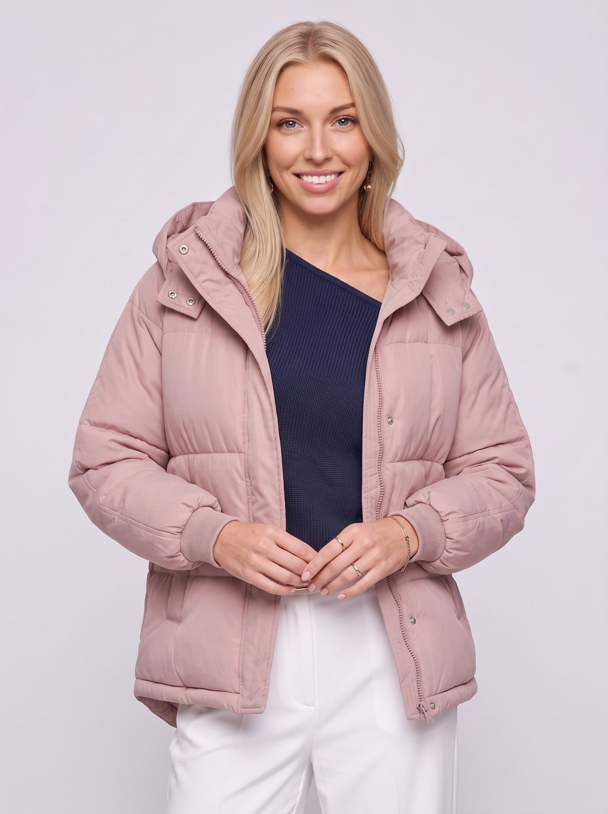 Ribkova Oversized Hooded Puffer Jacket – Padded Quilted Women Casual Winter Outerwear Cropped Bomber Jacket