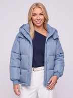 Ribkova Oversized Hooded Puffer Jacket – Padded Quilted Women Casual Winter Outerwear Cropped Bomber Jacket