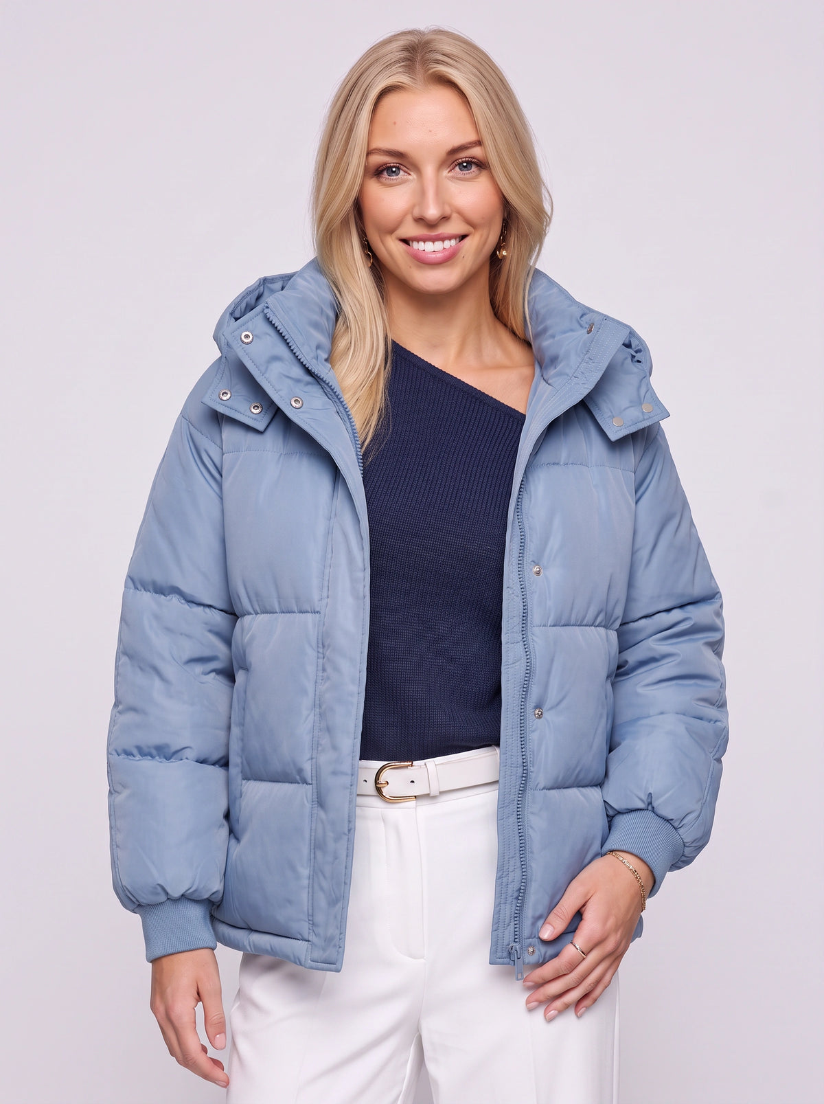 Ribkova Oversized Hooded Puffer Jacket – Padded Quilted Women Casual Winter Outerwear Cropped Bomber Jacket